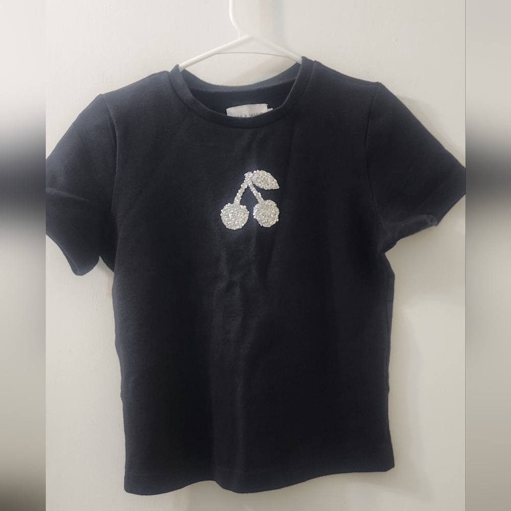 Grey T-Shirt with Glitter Cherry Design‎